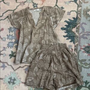 Greylin Tan Leaf Print Top and Shorts Set